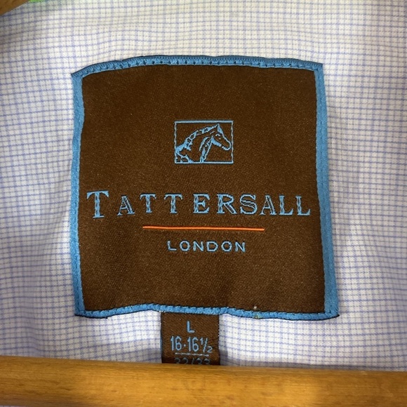 Men's Tattersall 100% Cotton Light Blue Subtle Plaid Dress Shirt Size 16-16.5 - Picture 7 of 9